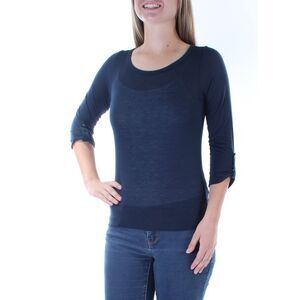COLOR STORY Womens Navy 3/4 Sleeve Jewel Neck Top Size: S
